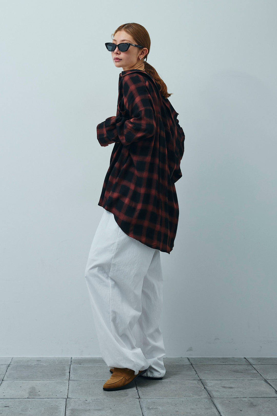 [予約/SET]セルフカットリブヘンリーネックノースリーブトップス+オンブレチェックオーバーとろみシャツ(2set)