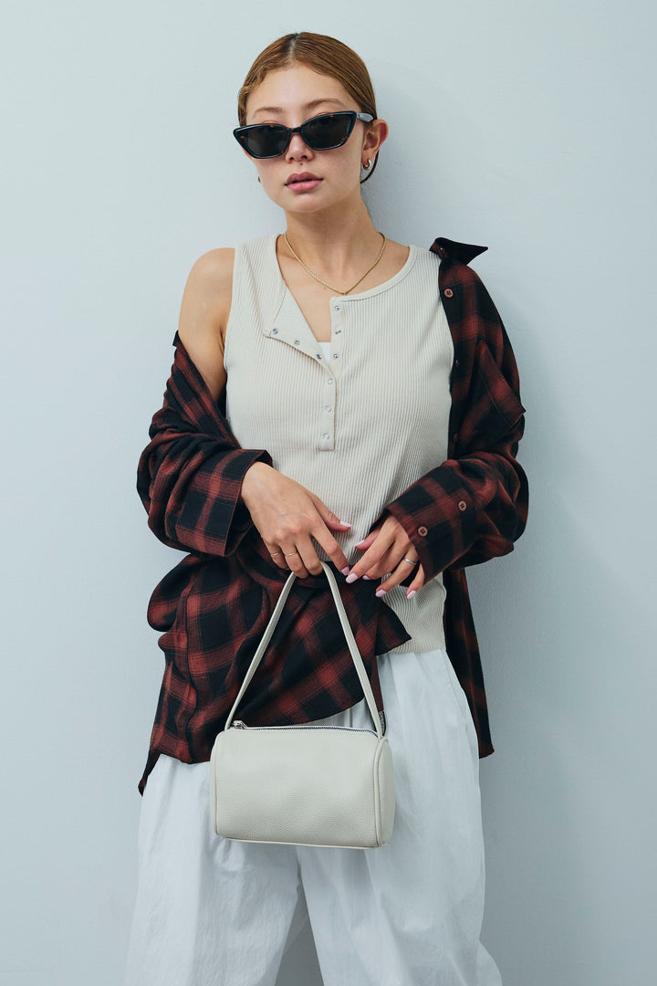 [予約/SET]セルフカットリブヘンリーネックノースリーブトップス+オンブレチェックオーバーとろみシャツ(2set)