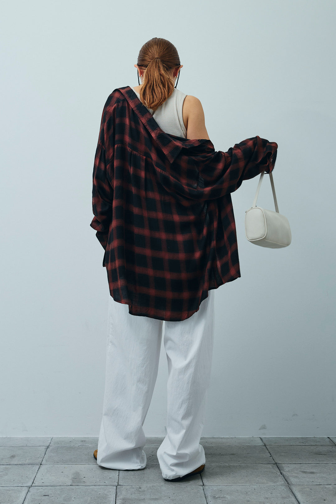 [予約/SET]セルフカットリブヘンリーネックノースリーブトップス+オンブレチェックオーバーとろみシャツ(2set)