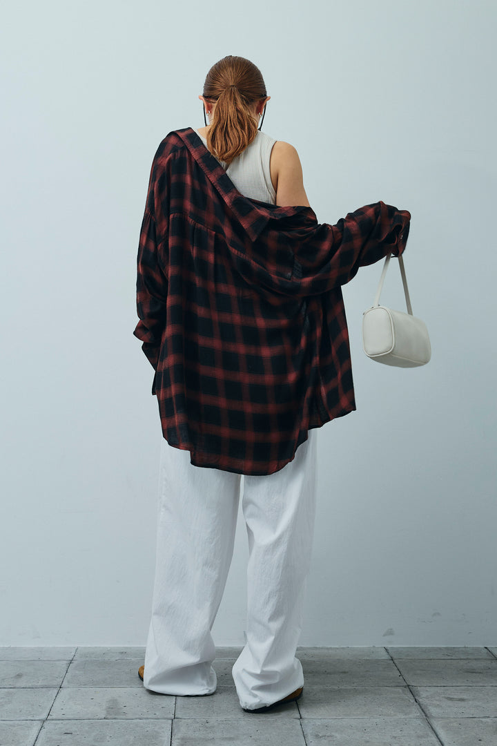 [予約/SET]セルフカットリブヘンリーネックノースリーブトップス+オンブレチェックオーバーとろみシャツ(2set)