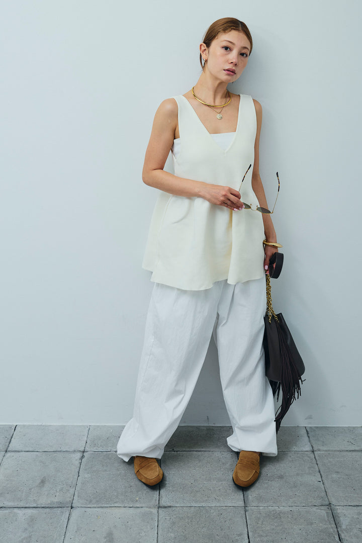 [予約/SET]2wayぺプラムニットトップス+裾ドロストナイロンパンツ(2set)