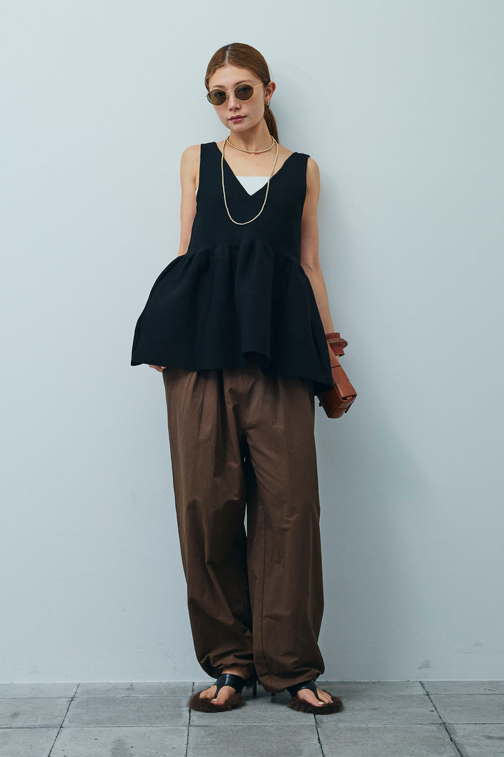 [予約/SET]2wayぺプラムニットトップス+裾ドロストナイロンパンツ(2set)