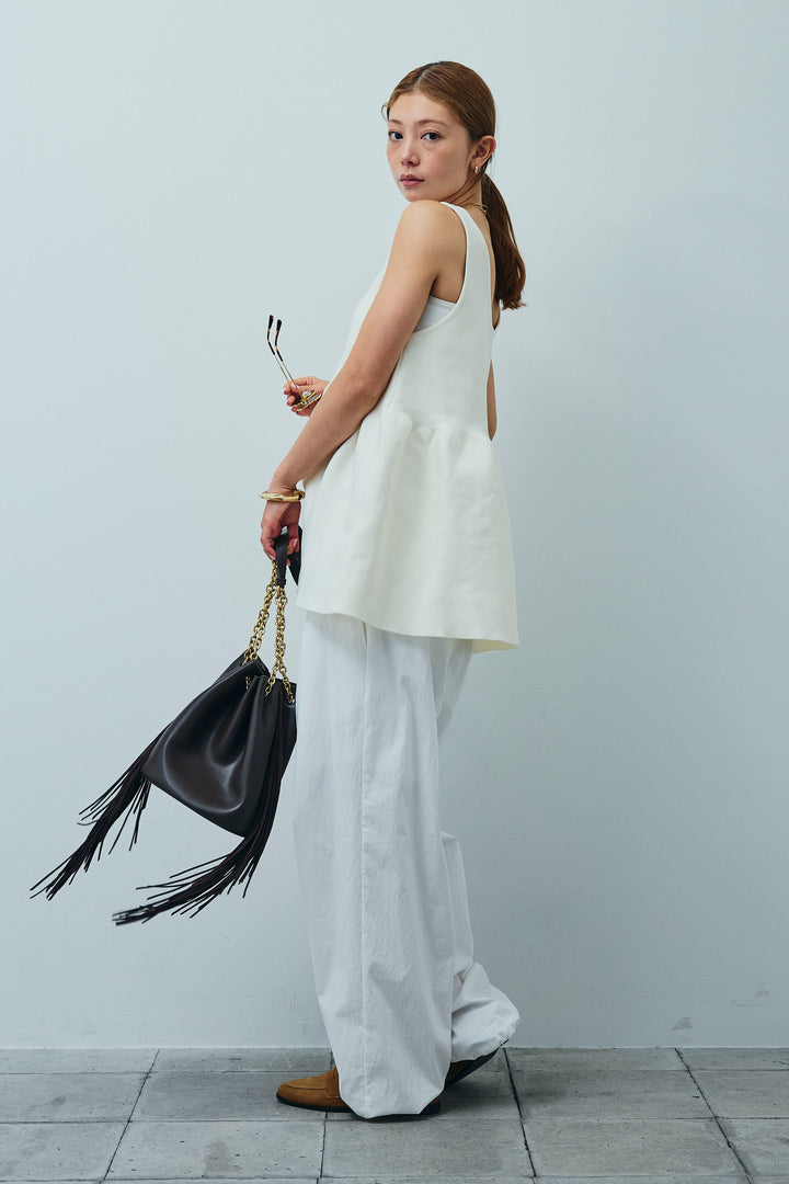 [予約/SET]2wayぺプラムニットトップス+裾ドロストナイロンパンツ(2set)