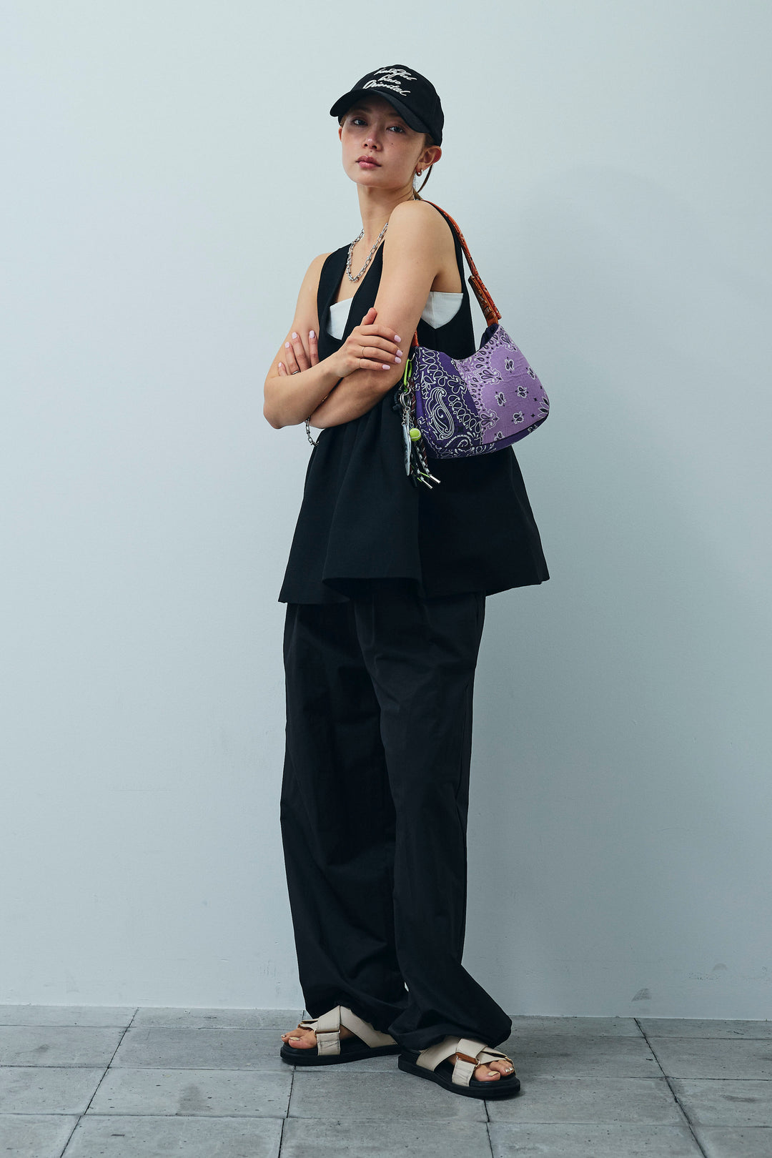 [予約/SET]2wayぺプラムニットトップス+裾ドロストナイロンパンツ(2set)