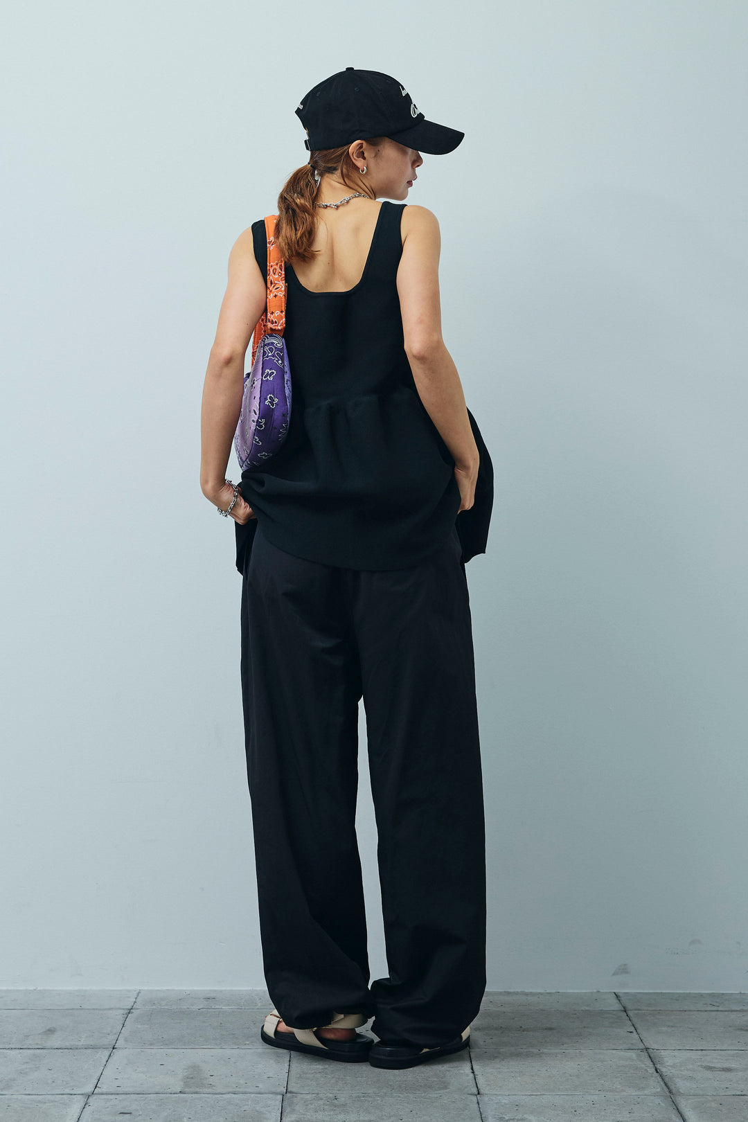 [予約/SET]2wayぺプラムニットトップス+裾ドロストナイロンパンツ(2set)