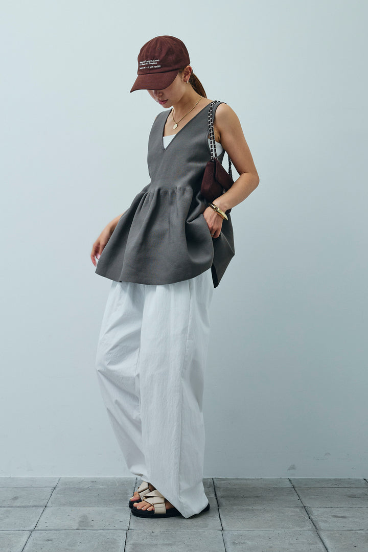 [予約/SET]2wayぺプラムニットトップス+裾ドロストナイロンパンツ(2set)