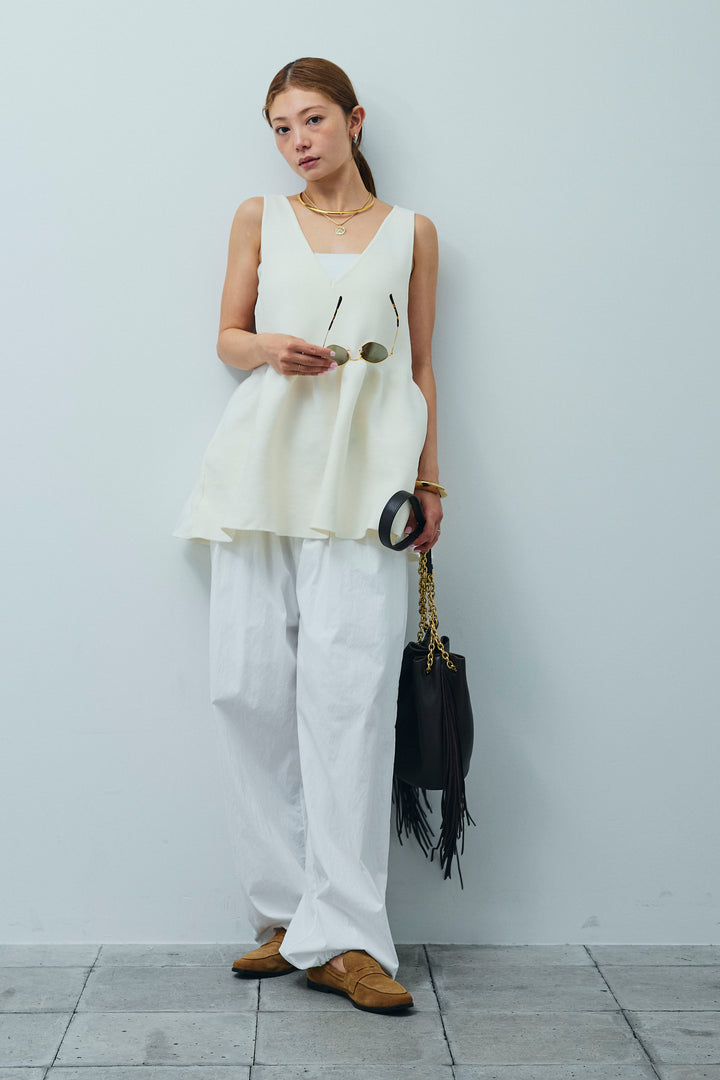 [予約/SET]2wayぺプラムニットトップス+裾ドロストナイロンパンツ(2set)