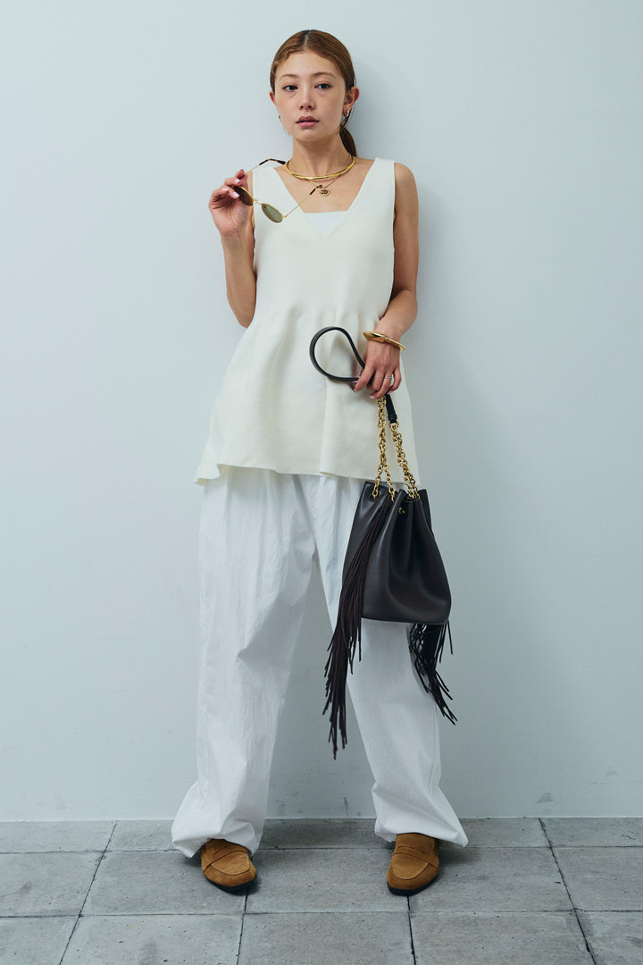 [予約/SET]2wayぺプラムニットトップス+裾ドロストナイロンパンツ(2set)