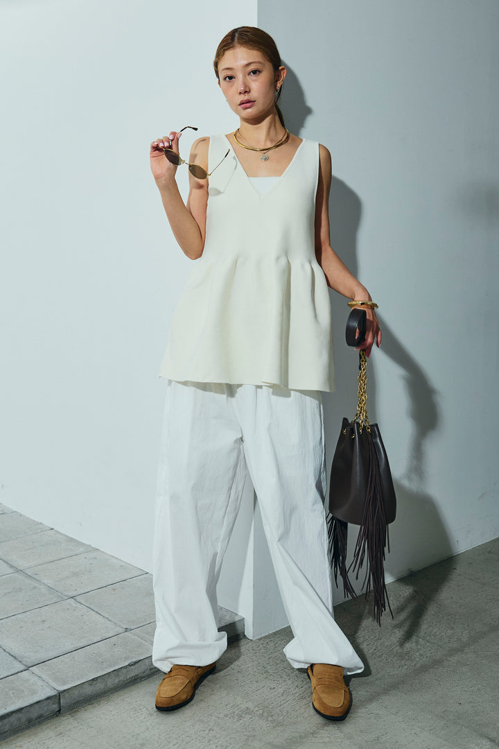 [予約/SET]2wayぺプラムニットトップス+裾ドロストナイロンパンツ(2set)