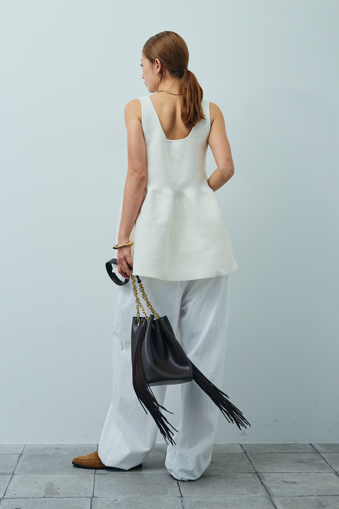 [予約/SET]2wayぺプラムニットトップス+裾ドロストナイロンパンツ(2set)