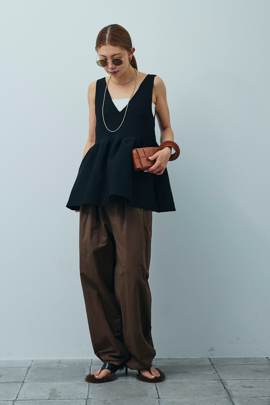 [予約/SET]2wayぺプラムニットトップス+裾ドロストナイロンパンツ(2set)