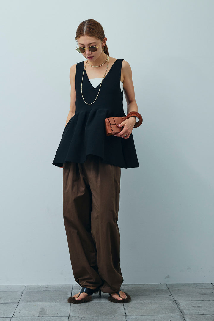 [予約/SET]2wayぺプラムニットトップス+裾ドロストナイロンパンツ(2set)