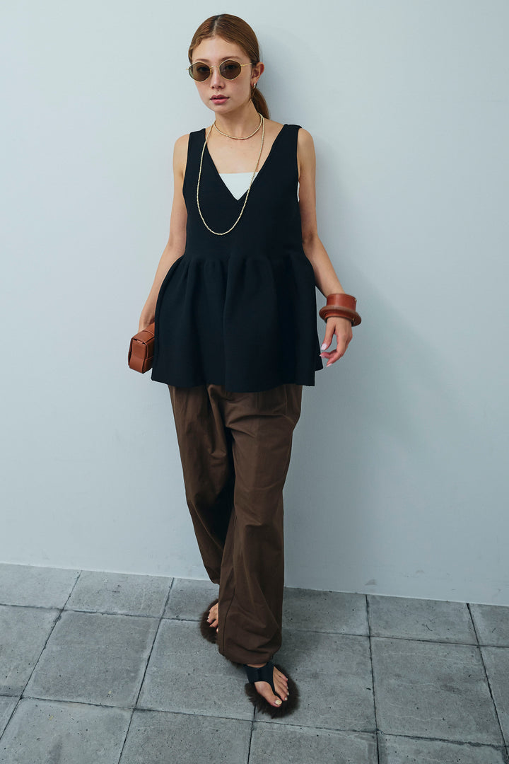 [予約/SET]2wayぺプラムニットトップス+裾ドロストナイロンパンツ(2set)