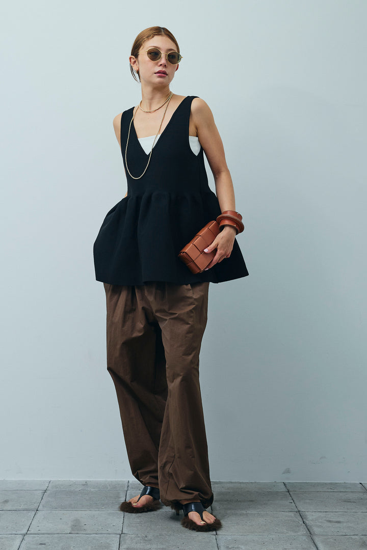 [予約/SET]2wayぺプラムニットトップス+裾ドロストナイロンパンツ(2set)