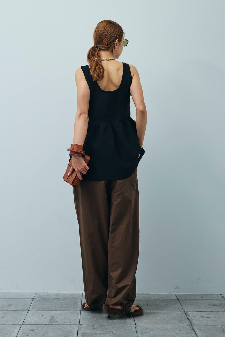 [予約/SET]2wayぺプラムニットトップス+裾ドロストナイロンパンツ(2set)