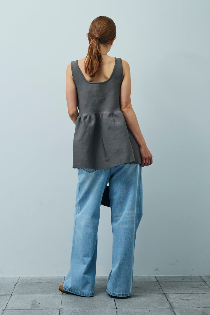 [予約/SET]2wayぺプラムニットトップス+デニムルーズポケットパンツ(2set)