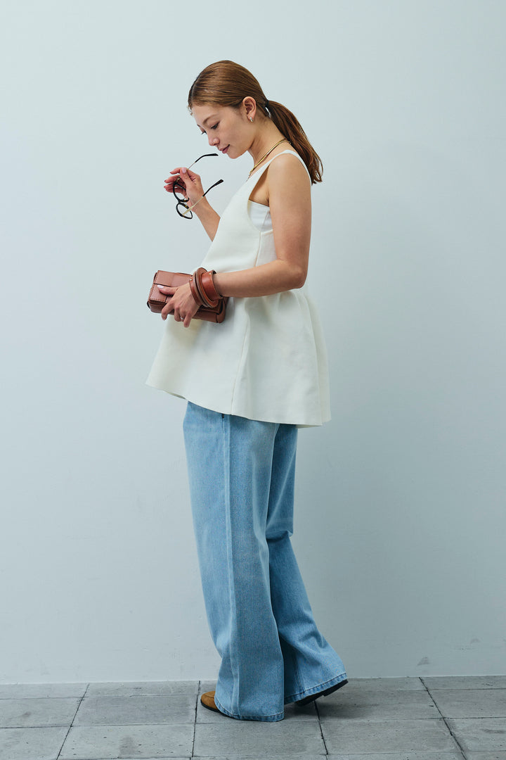 [予約/SET]2wayぺプラムニットトップス+デニムルーズポケットパンツ(2set)