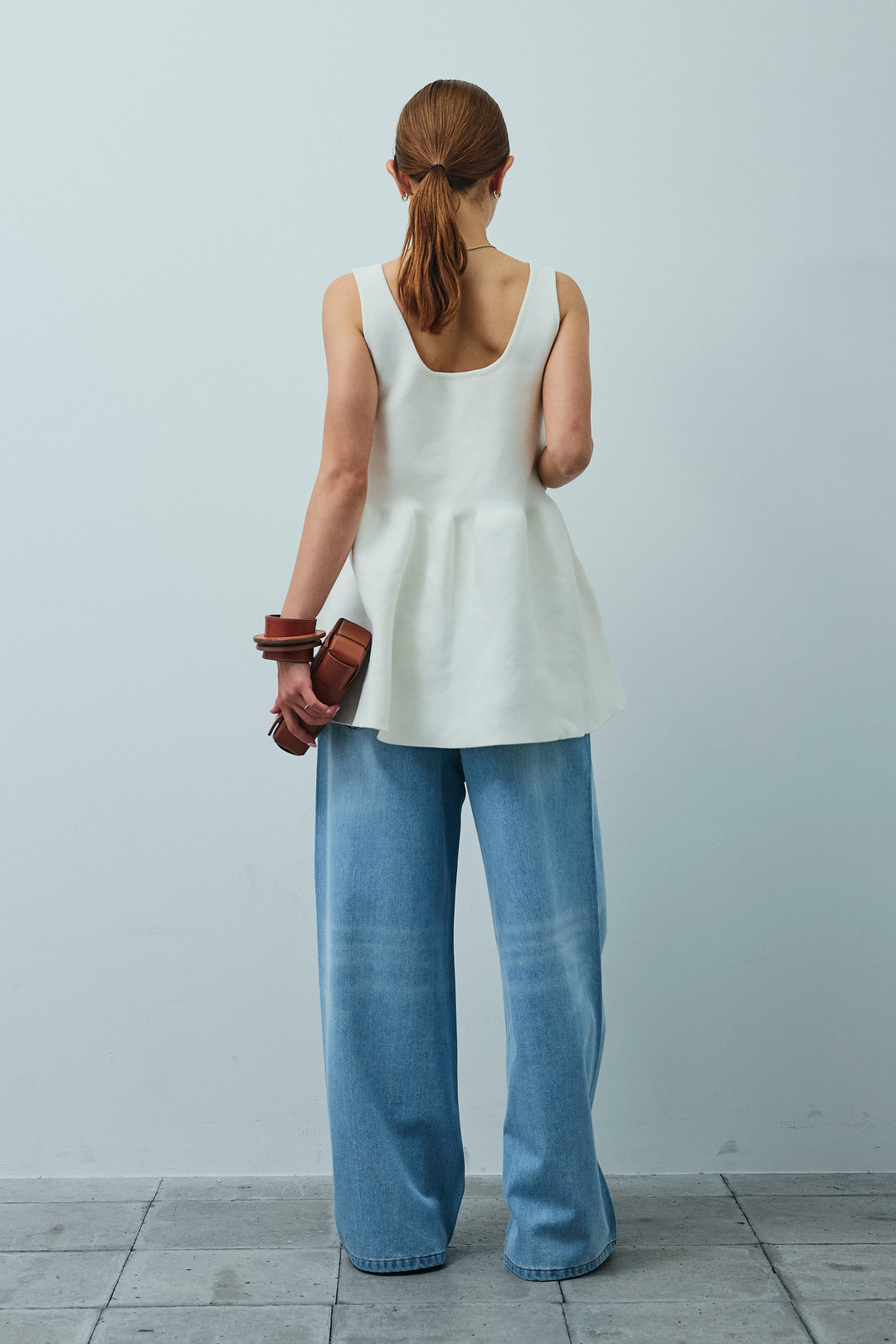 [予約/SET]2wayぺプラムニットトップス+デニムルーズポケットパンツ(2set)