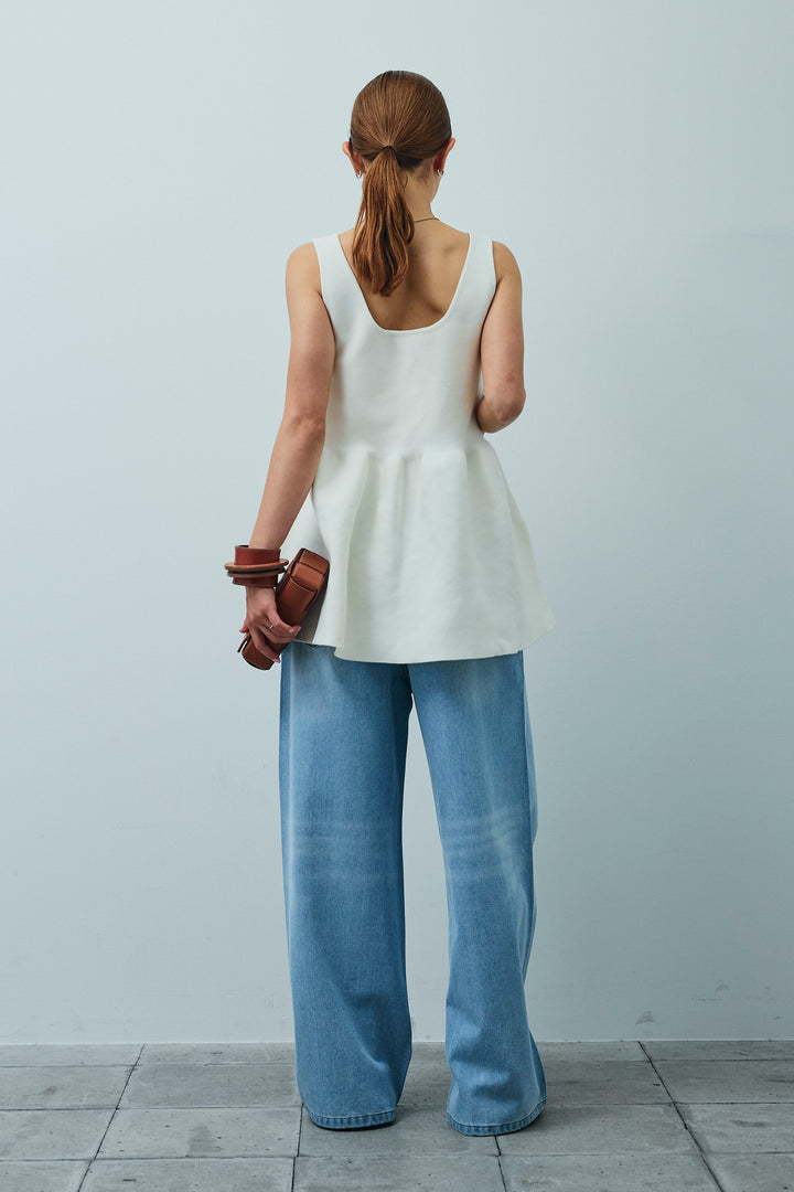 [予約/SET]2wayぺプラムニットトップス+デニムルーズポケットパンツ(2set)