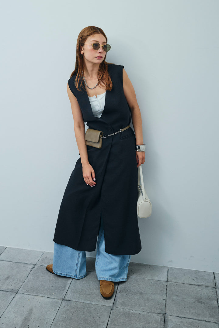 [予約/SET]リネンタッチVネックロングOP+デニムルーズポケットパンツ(2set)