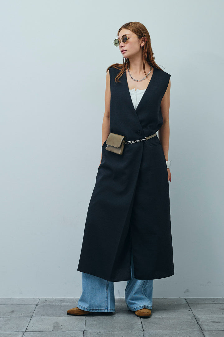 [予約/SET]リネンタッチVネックロングOP+デニムルーズポケットパンツ(2set)