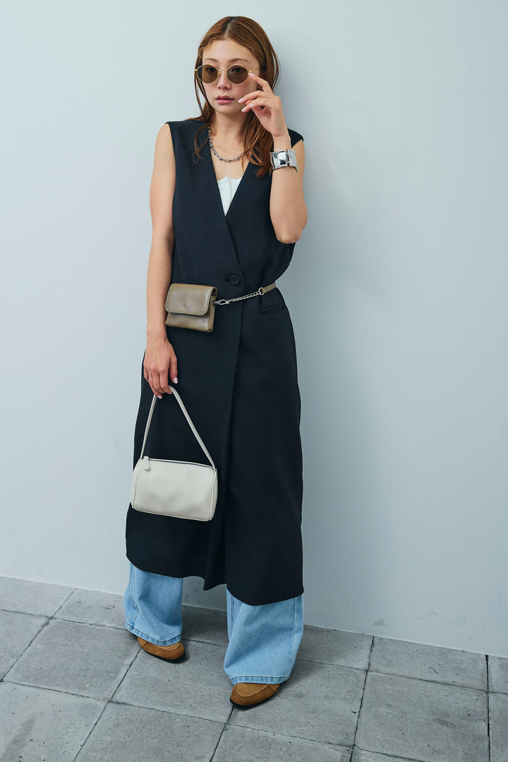 [予約/SET]リネンタッチVネックロングOP+デニムルーズポケットパンツ(2set)