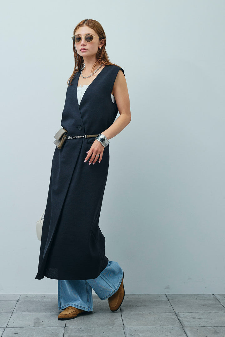 [予約/SET]リネンタッチVネックロングOP+デニムルーズポケットパンツ(2set)