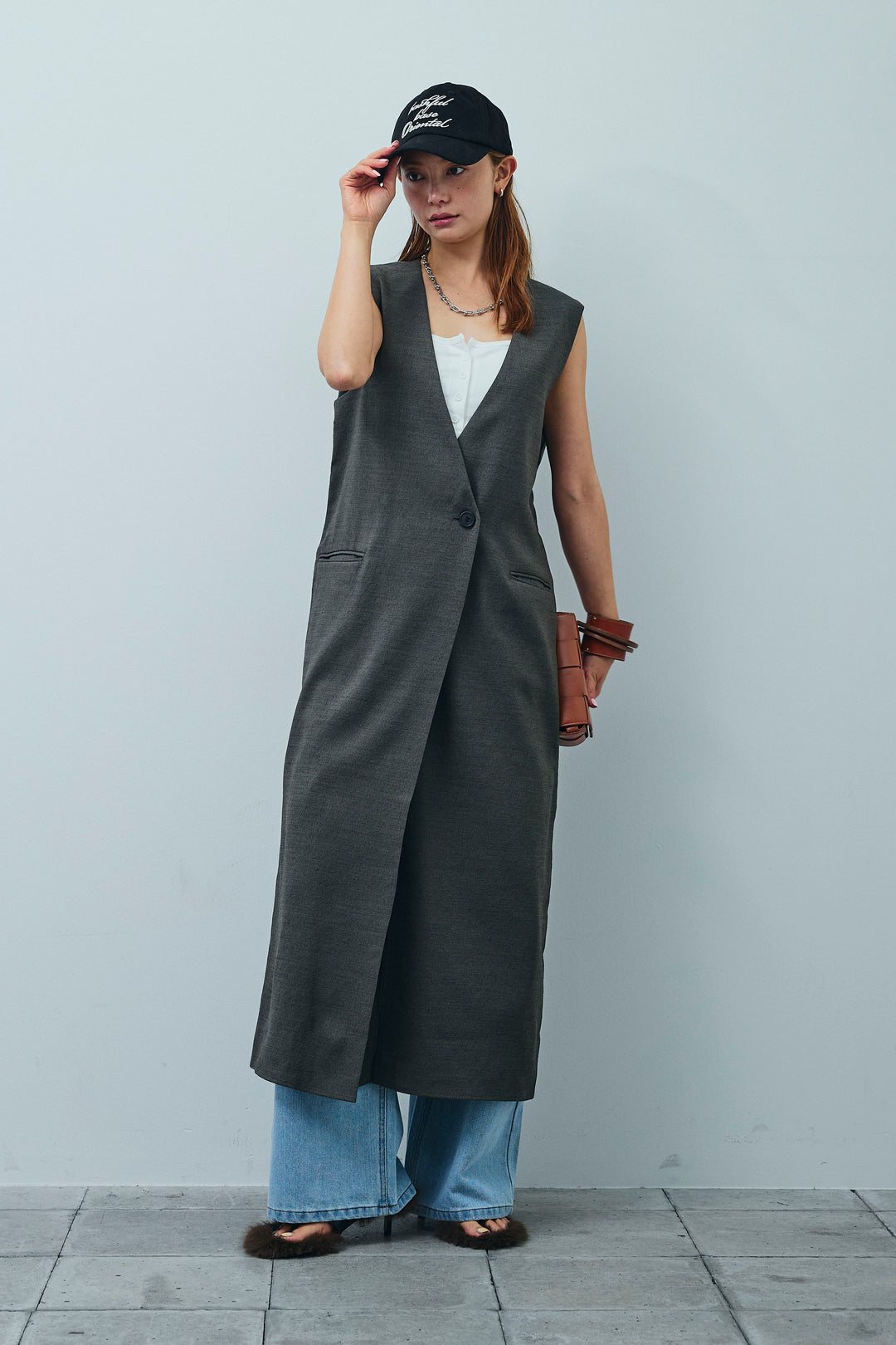 [予約/SET]リネンタッチVネックロングOP+デニムルーズポケットパンツ(2set)