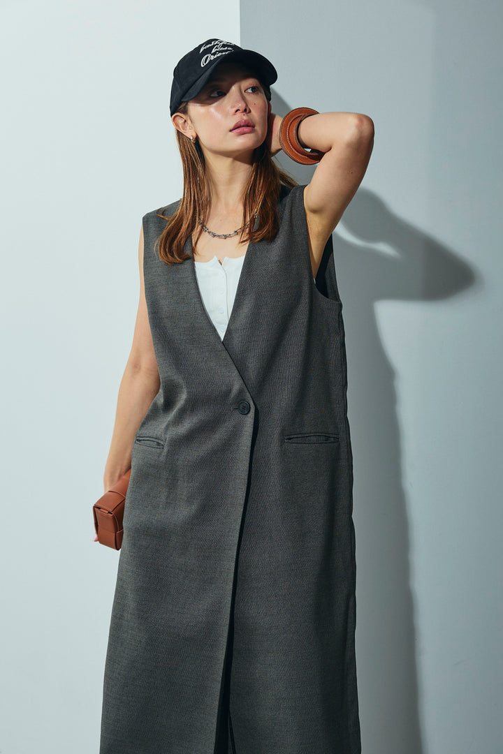 [予約/SET]リネンタッチVネックロングOP+デニムルーズポケットパンツ(2set)