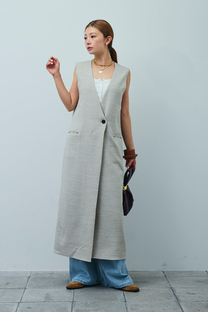 [予約/SET]リネンタッチVネックロングOP+デニムルーズポケットパンツ(2set)