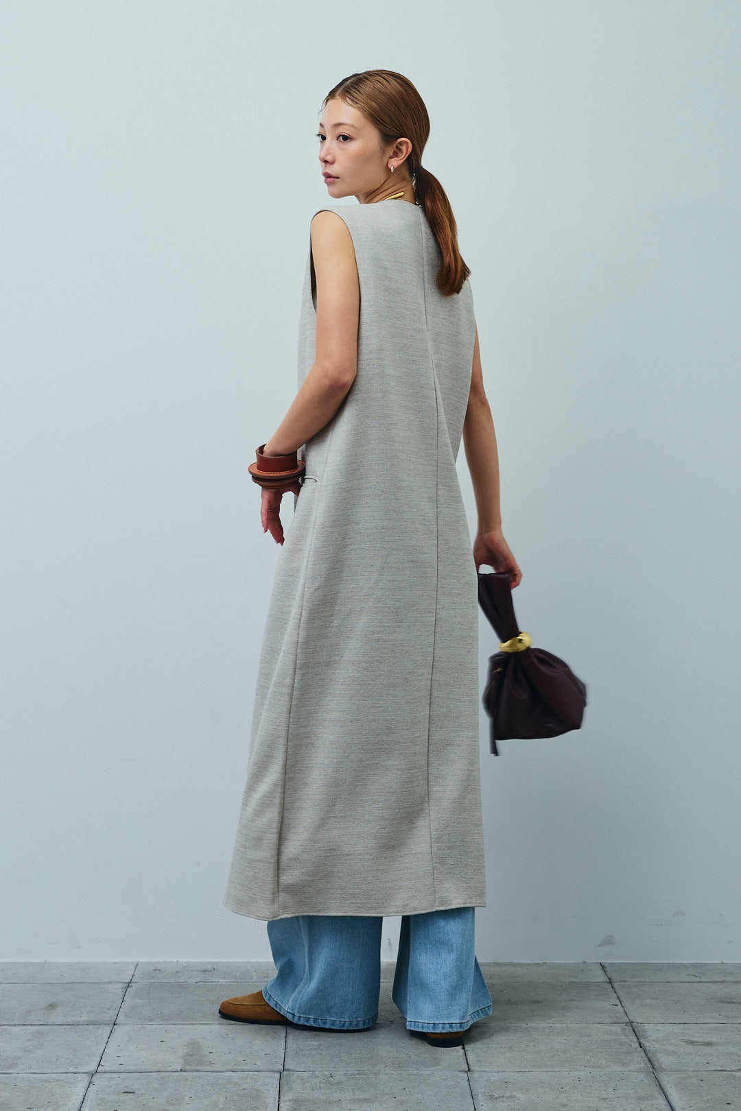 [予約/SET]リネンタッチVネックロングOP+デニムルーズポケットパンツ(2set)