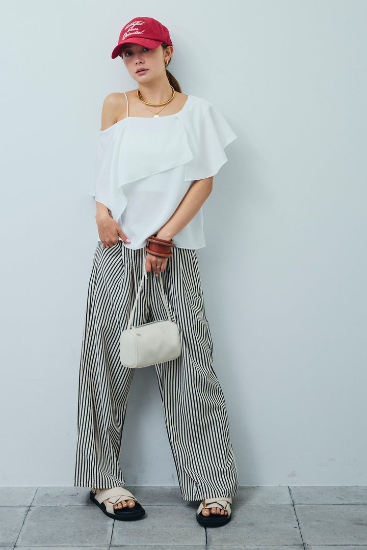 [予約/SET]アシメブラウス+ストライプ柄イージーパンツ(2set)