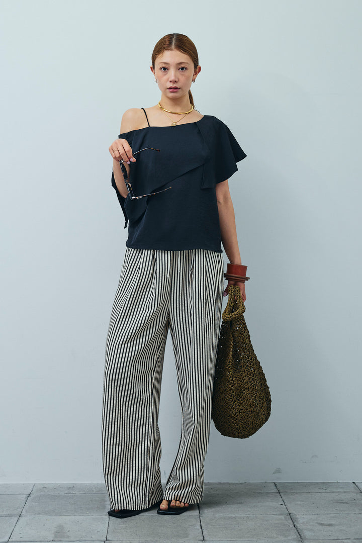 [予約/SET]アシメブラウス+ストライプ柄イージーパンツ(2set)