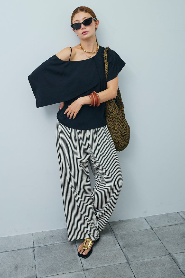 [予約/SET]アシメブラウス+ストライプ柄イージーパンツ(2set)