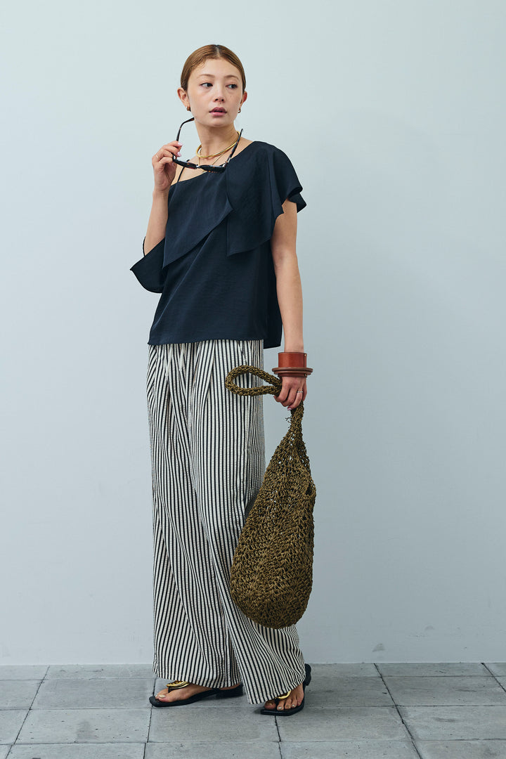 [予約/SET]アシメブラウス+ストライプ柄イージーパンツ(2set)