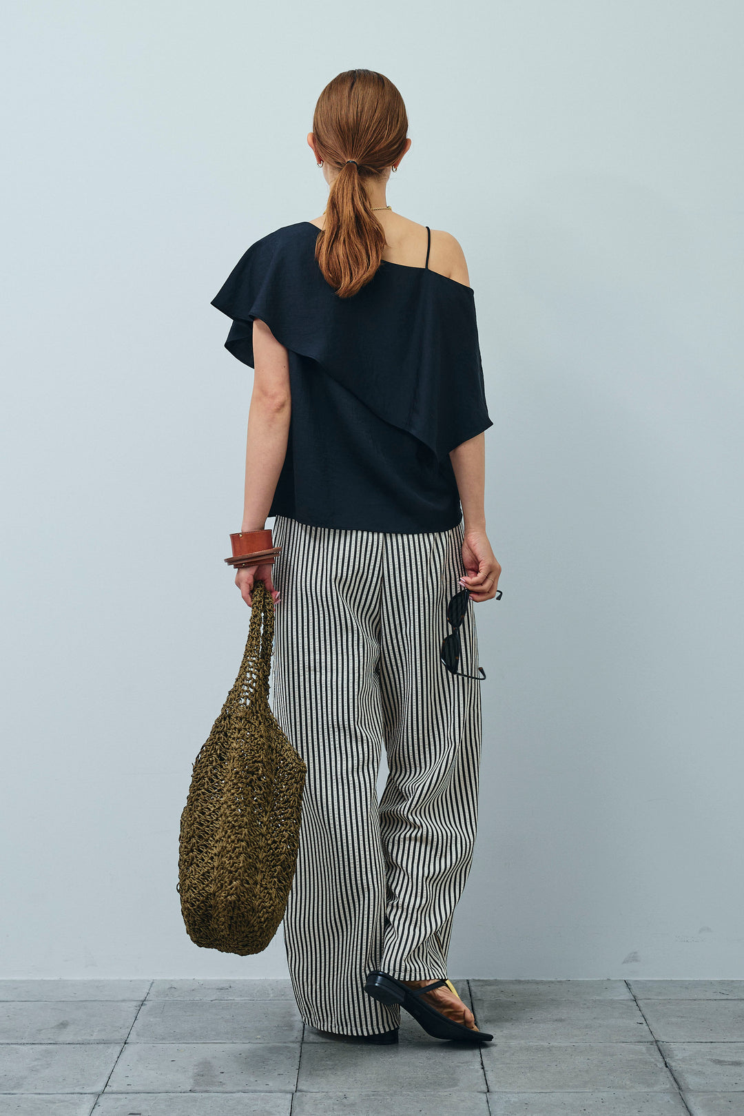 [予約/SET]アシメブラウス+ストライプ柄イージーパンツ(2set)