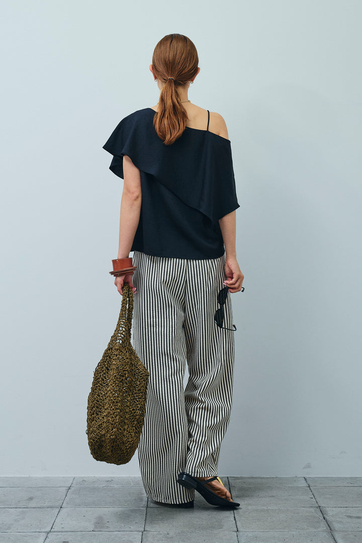 [予約/SET]アシメブラウス+ストライプ柄イージーパンツ(2set)