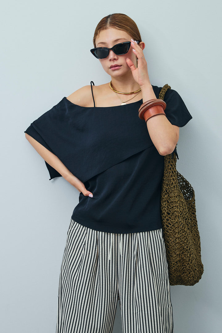 [予約/SET]アシメブラウス+ストライプ柄イージーパンツ(2set)