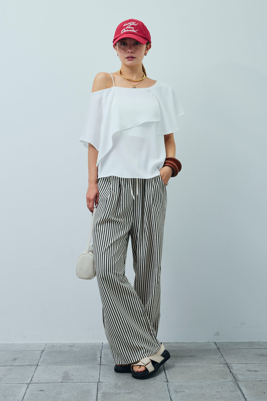 [予約/SET]アシメブラウス+ストライプ柄イージーパンツ(2set)