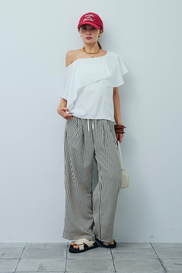 [予約/SET]アシメブラウス+ストライプ柄イージーパンツ(2set)