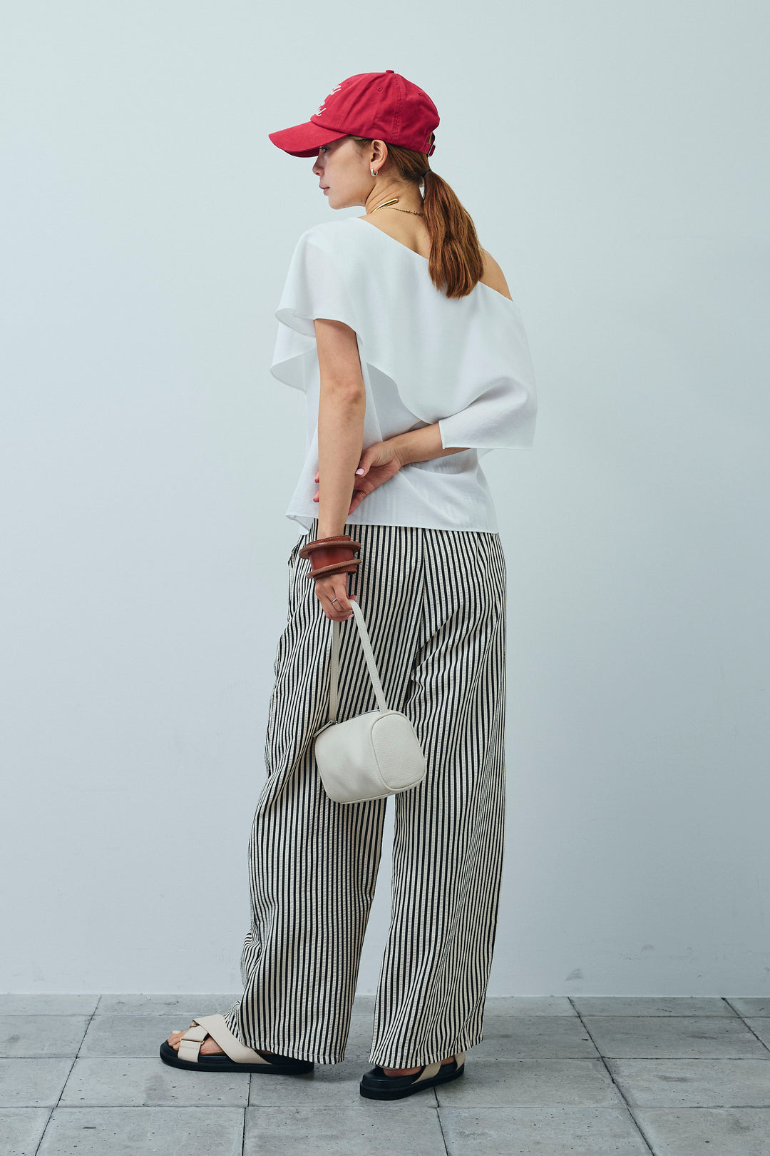 [予約/SET]アシメブラウス+ストライプ柄イージーパンツ(2set)