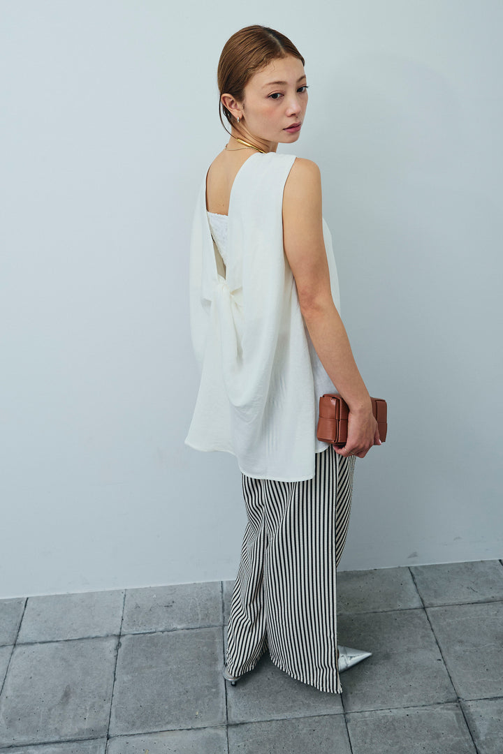 [予約/SET]シアーバックツイストノースリトップス+ストライプ柄イージーパンツ(2set)