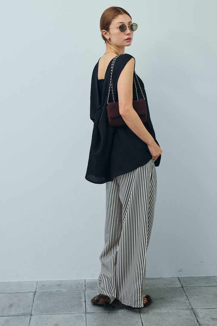 [予約/SET]シアーバックツイストノースリトップス+ストライプ柄イージーパンツ(2set)