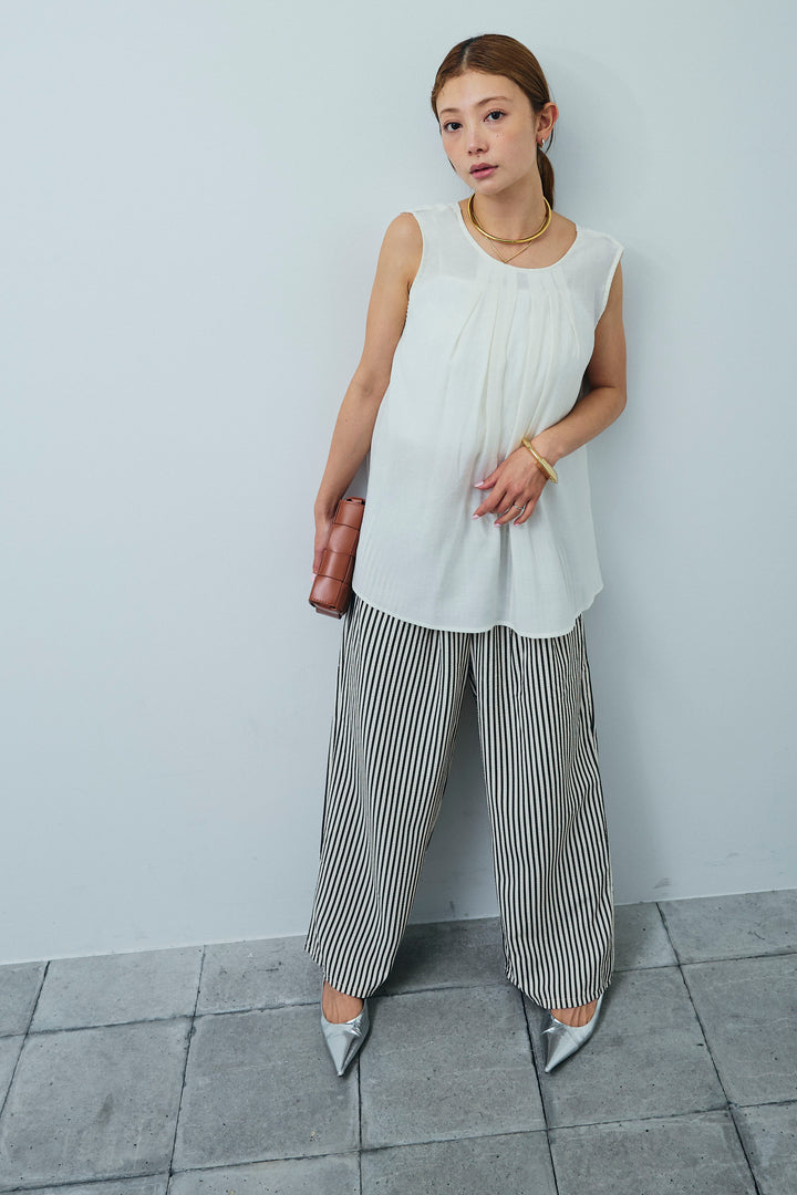 [予約/SET]シアーバックツイストノースリトップス+ストライプ柄イージーパンツ(2set)