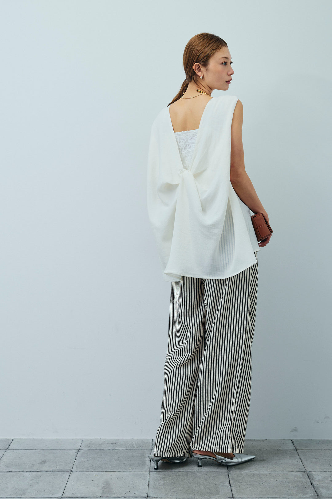 [予約/SET]シアーバックツイストノースリトップス+ストライプ柄イージーパンツ(2set)