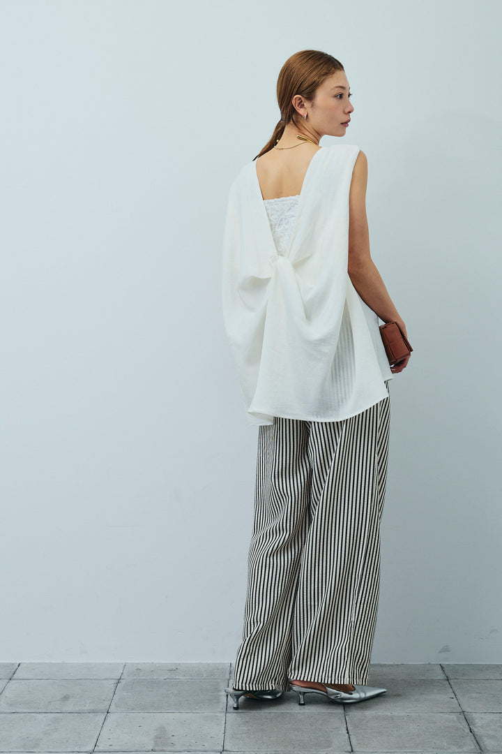 [予約/SET]シアーバックツイストノースリトップス+ストライプ柄イージーパンツ(2set)