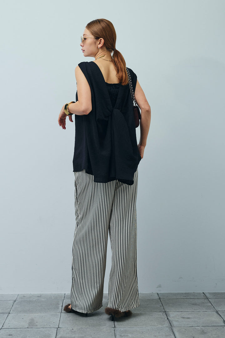 [予約/SET]シアーバックツイストノースリトップス+コード刺繍ベロアキャミ+ストライプ柄イージーパンツ(3set)