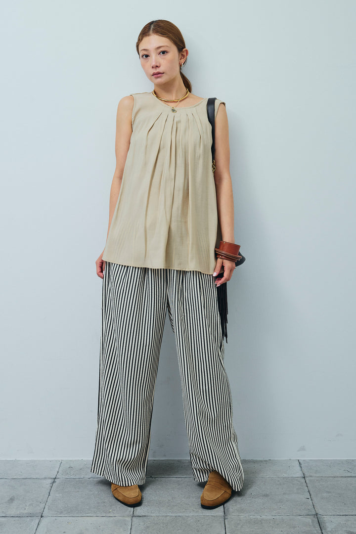 [予約/SET]シアーバックツイストノースリトップス+ストライプ柄イージーパンツ(2set)