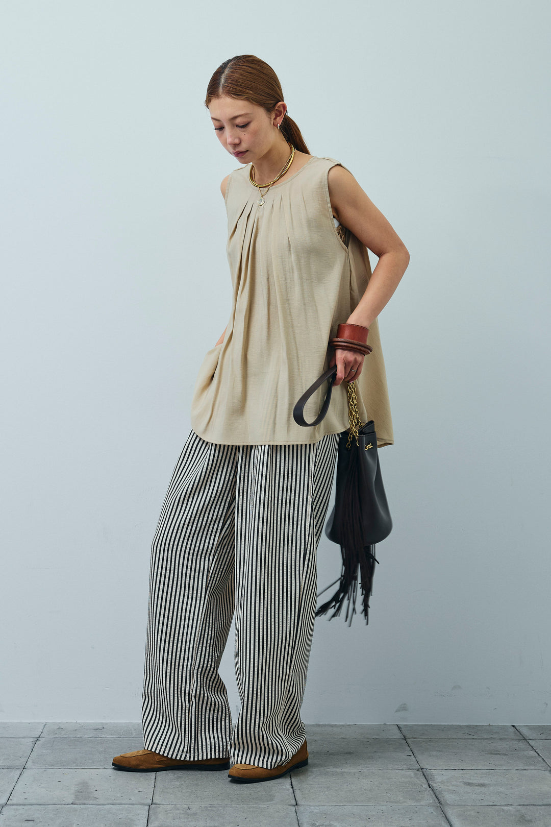 [予約/SET]シアーバックツイストノースリトップス+コード刺繍ベロアキャミ(2set)