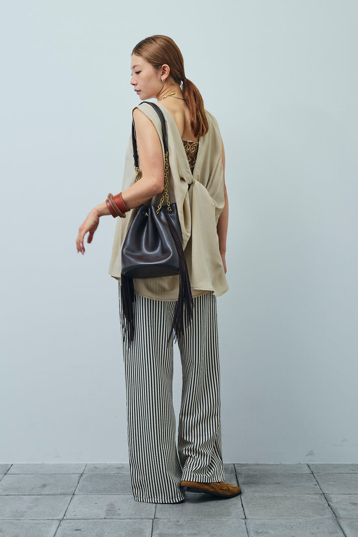 [予約/SET]シアーバックツイストノースリトップス+ストライプ柄イージーパンツ(2set)